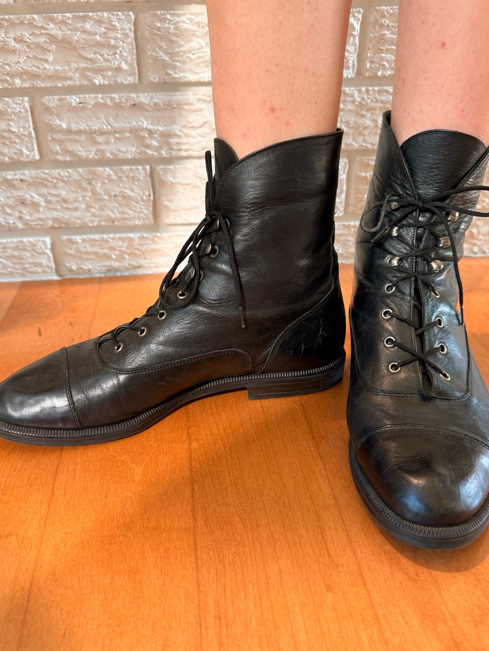 Vintage Black Leather Lace-Up Ankle Boots Italian leather size 39